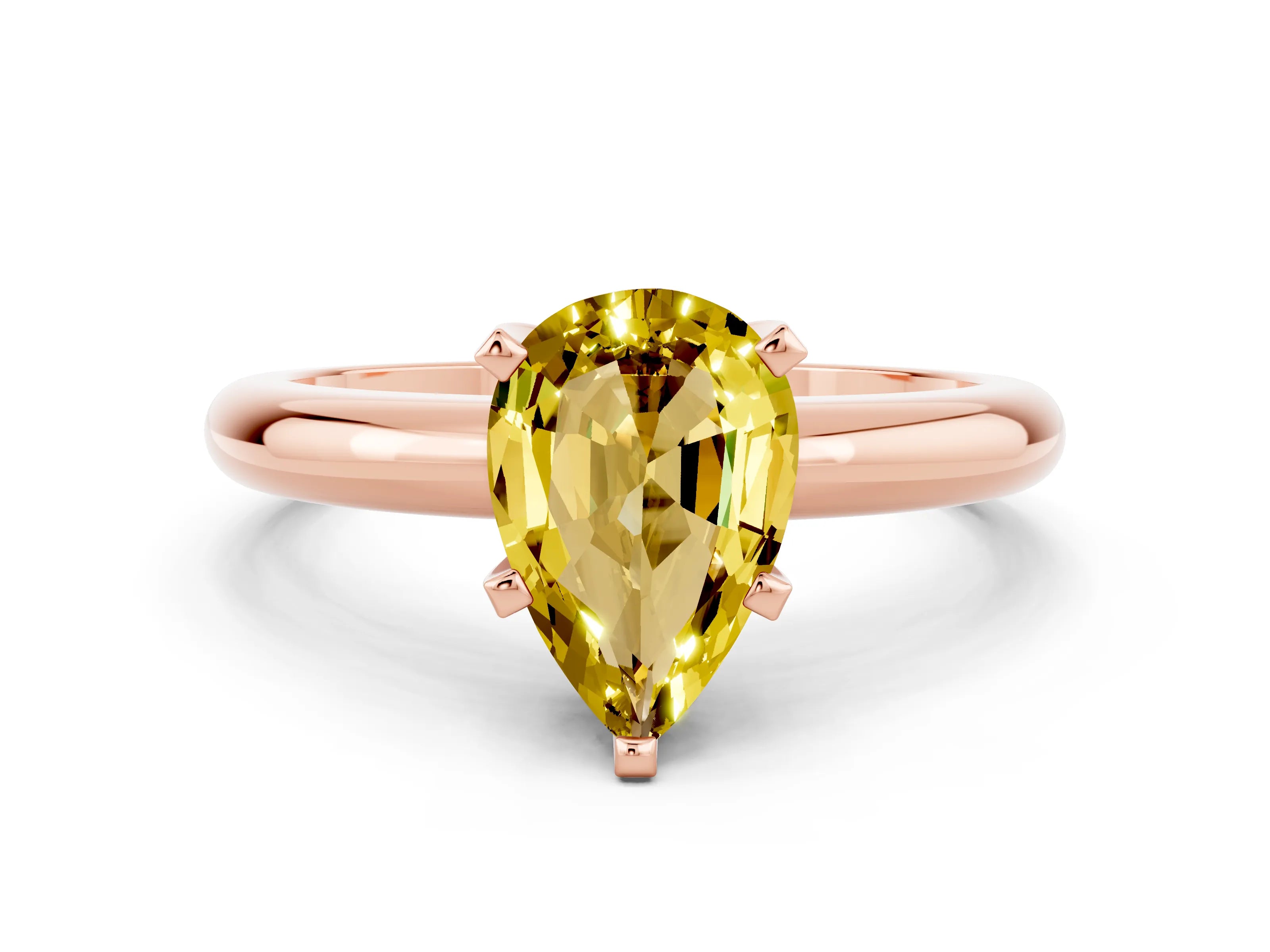 Rose gold Pear Cut Yellow Sapphire Solitaire Engagement Ring with Round Band and Four-Prong Setting_24