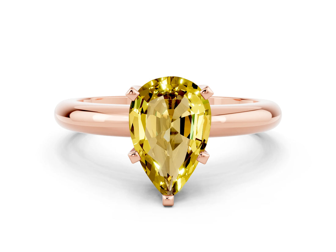 Rose gold Pear Cut Yellow Sapphire Solitaire Engagement Ring with Round Band and Four-Prong Setting_24