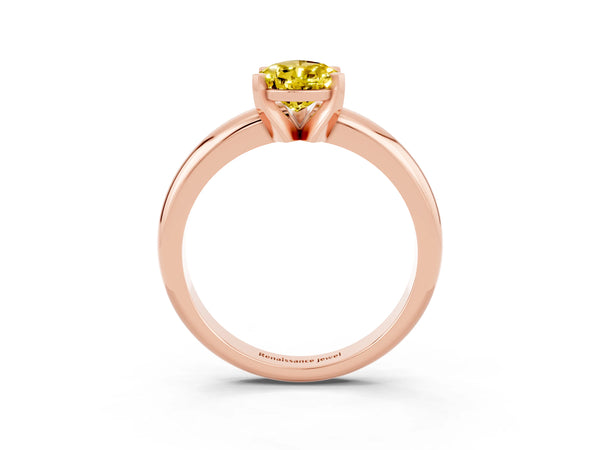 Rose gold Pear Cut Yellow Sapphire Solitaire Engagement Ring with Round Band and Four-Prong Setting