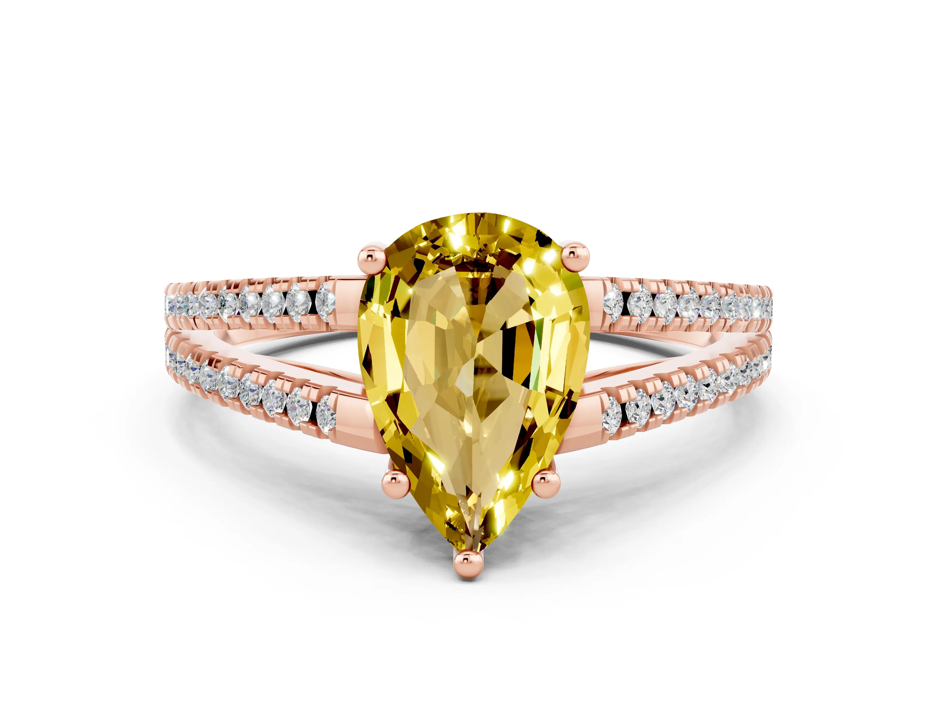 Rose gold Pear Cut Yellow Sapphire Solitaire Engagement Ring with Split Shank Pavé Band_12