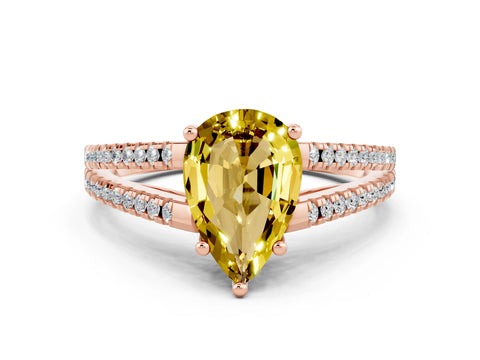 Rose gold Pear Cut Yellow Sapphire Solitaire Engagement Ring with Split Shank Pavé Band_12