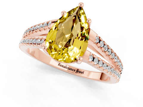 Rose gold Pear Cut Yellow Sapphire Solitaire Engagement Ring with Split Shank Pavé Band_13