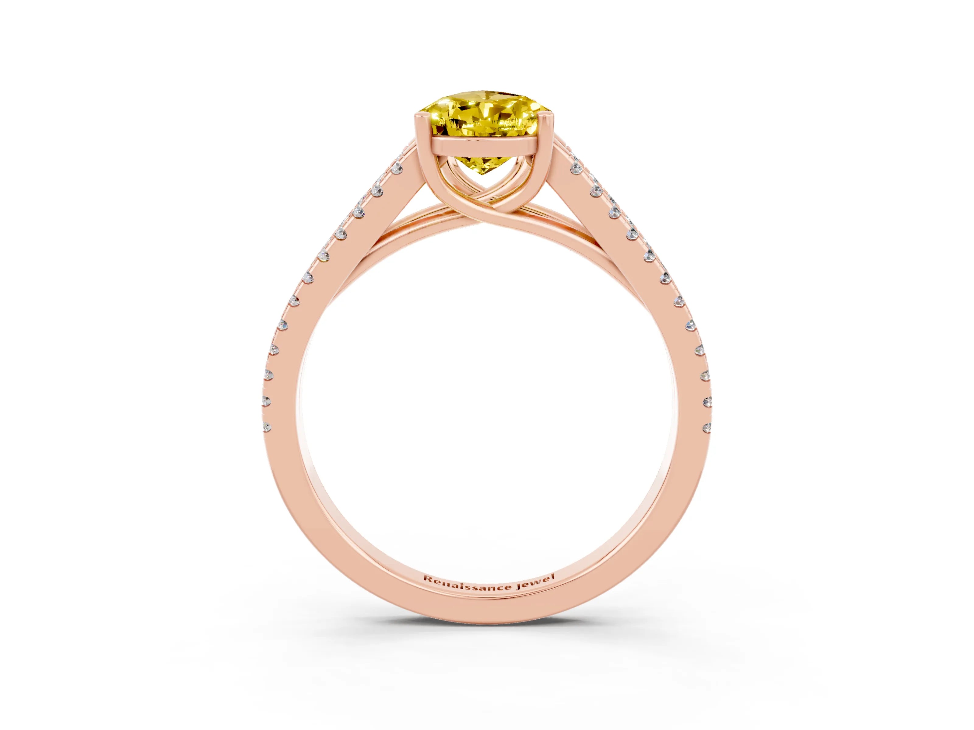 Rose gold Pear Cut Yellow Sapphire Solitaire Engagement Ring with Split Shank Pavé Band_15