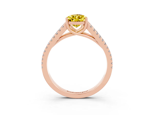 Rose gold Pear Cut Yellow Sapphire Solitaire Engagement Ring with Split Shank Pavé Band