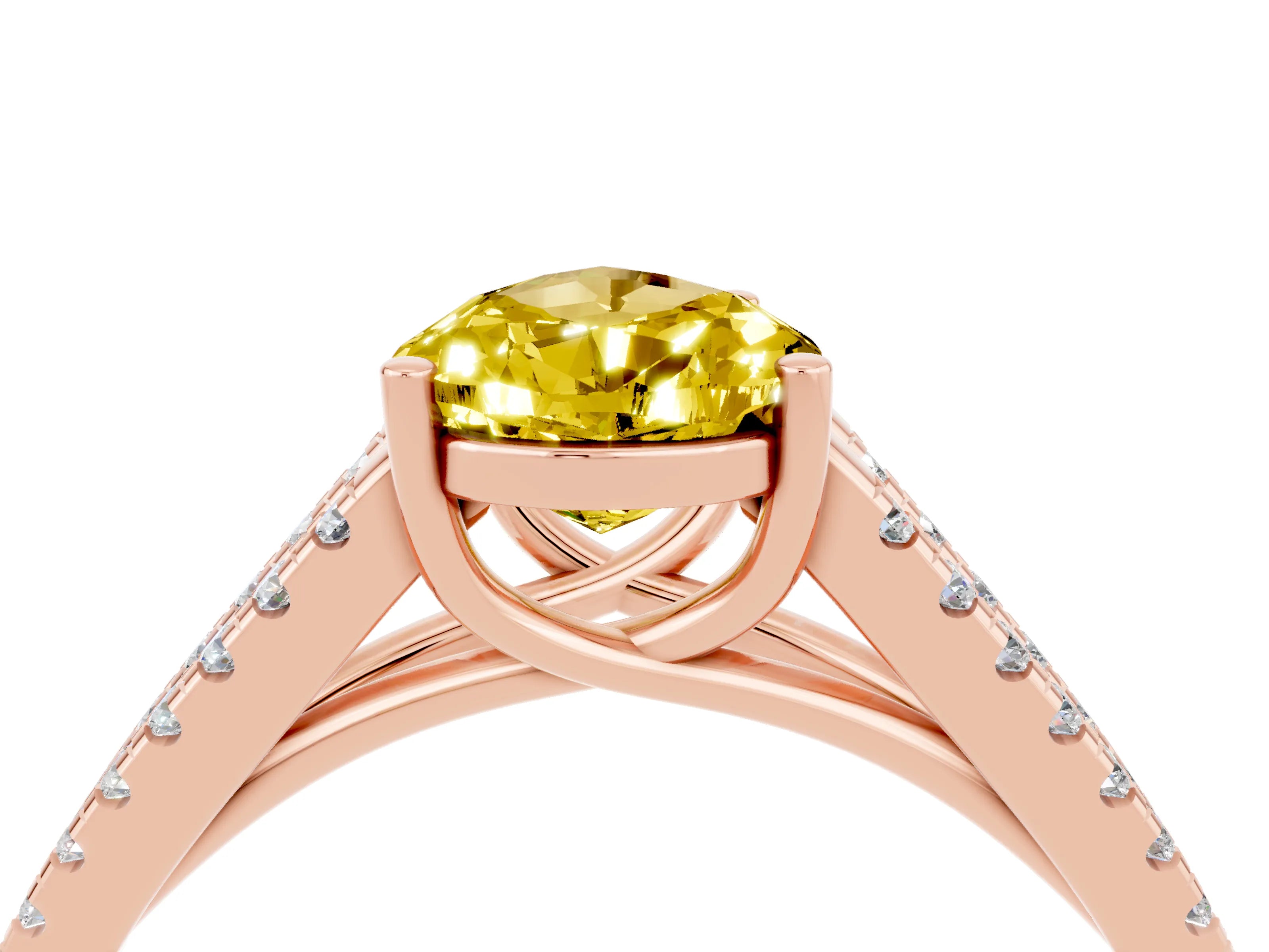 Rose gold Pear Cut Yellow Sapphire Solitaire Engagement Ring with Split Shank Pavé Band_16