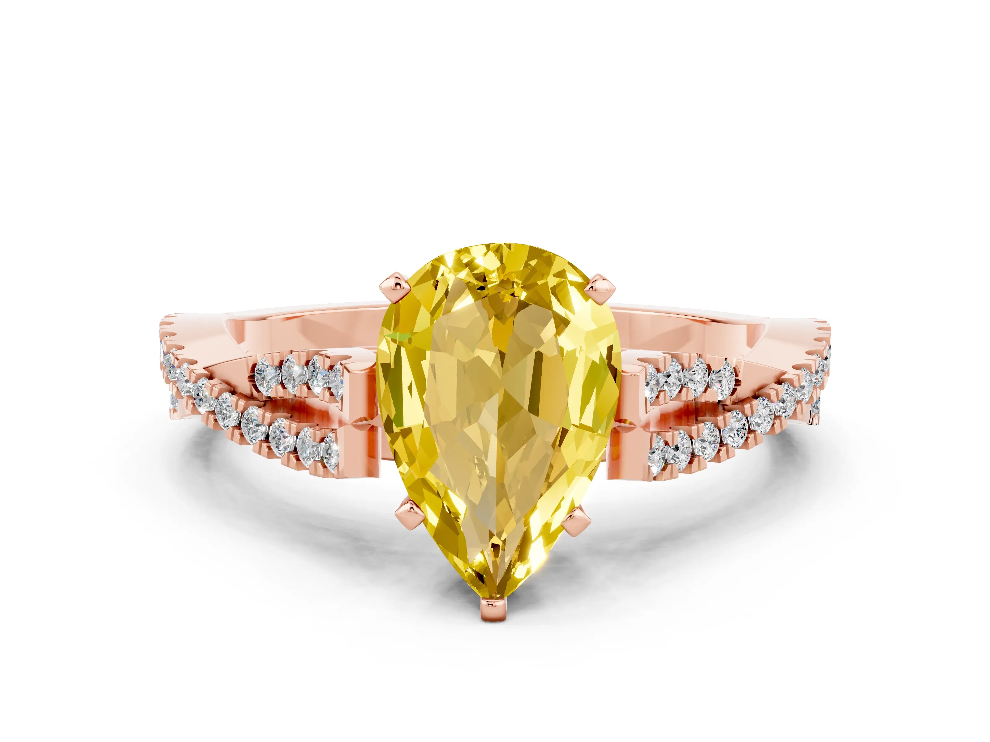 Rose gold Pear Cut Yellow Sapphire Solitaire Engagement Ring with Twisted Pavé Band and Four-Prong Setting_12