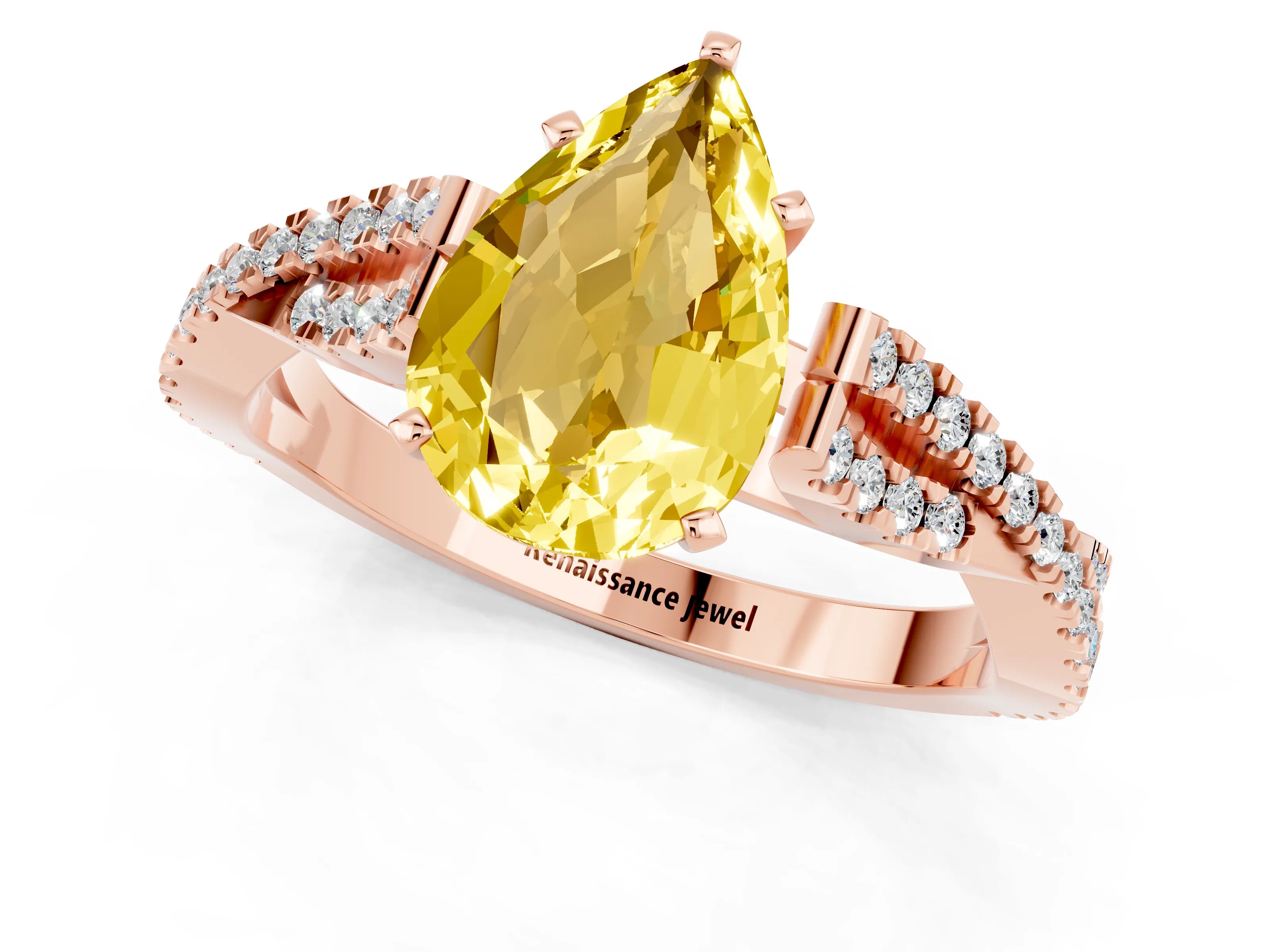 Rose gold Pear Cut Yellow Sapphire Solitaire Engagement Ring with Twisted Pavé Band and Four-Prong Setting_13