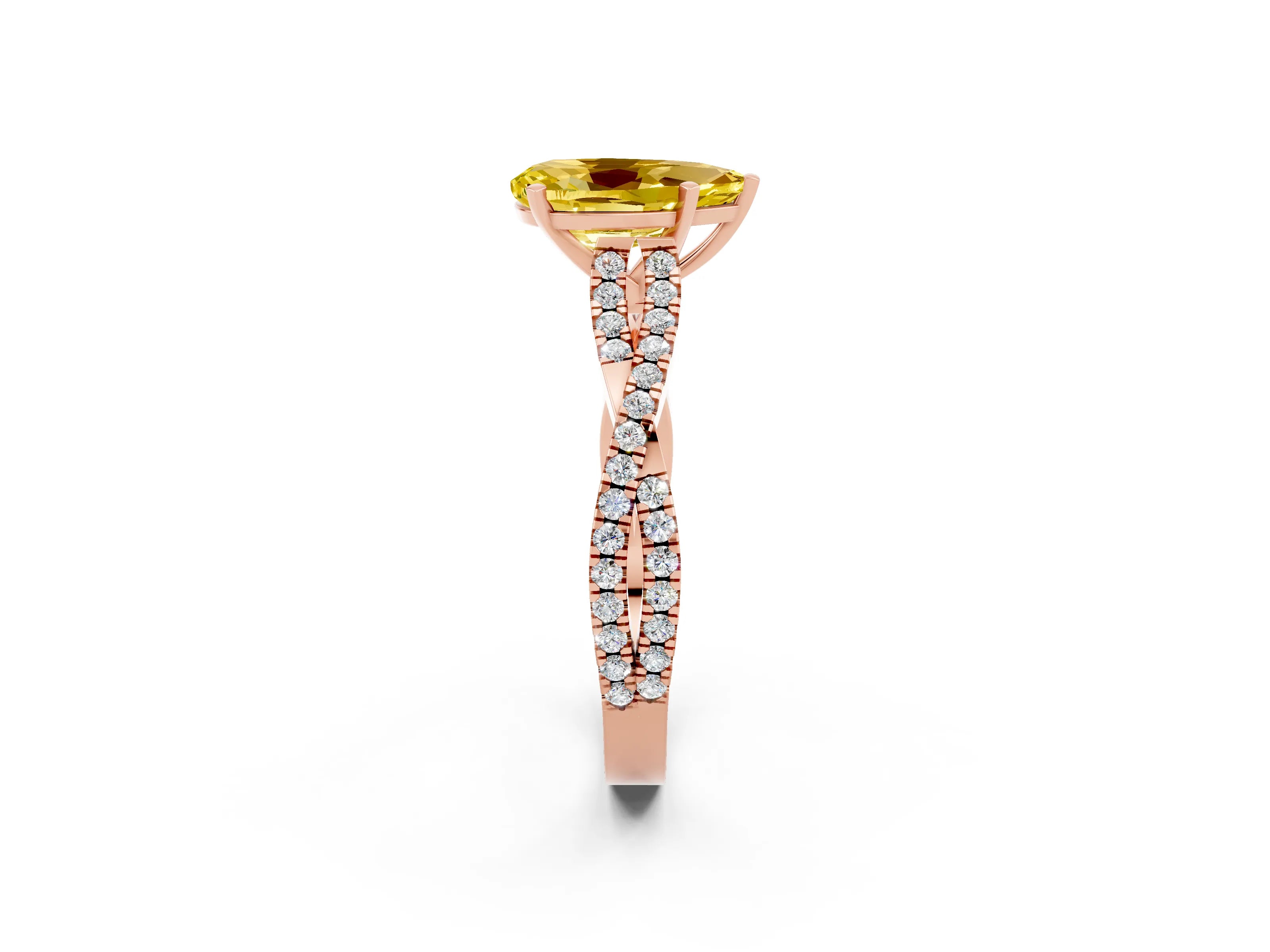 Rose gold Pear Cut Yellow Sapphire Solitaire Engagement Ring with Twisted Pavé Band and Four-Prong Setting_14