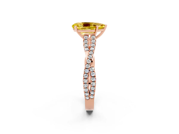 Rose gold Pear Cut Yellow Sapphire Solitaire Engagement Ring with Twisted Pavé Band and Four-Prong Setting
