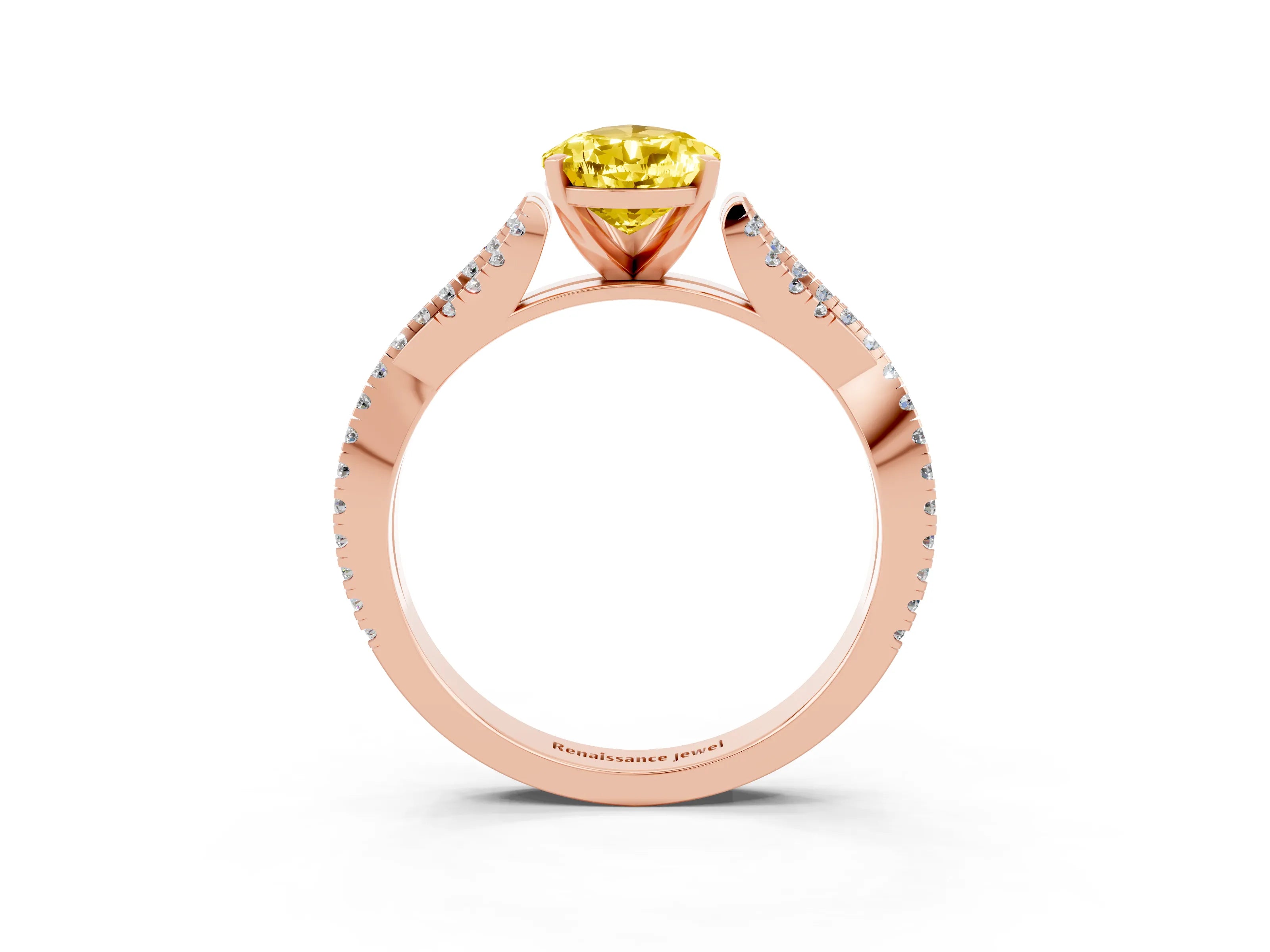 Rose gold Pear Cut Yellow Sapphire Solitaire Engagement Ring with Twisted Pavé Band and Four-Prong Setting_15