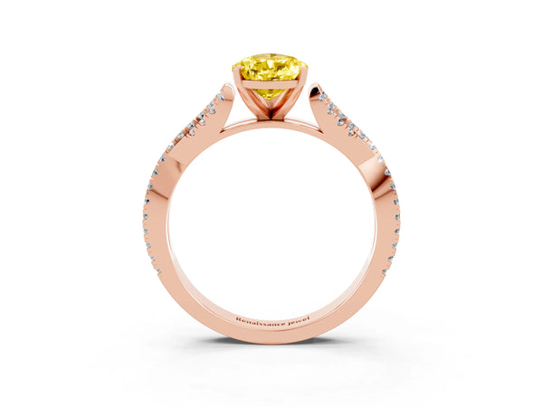 Rose gold Pear Cut Yellow Sapphire Solitaire Engagement Ring with Twisted Pavé Band and Four-Prong Setting