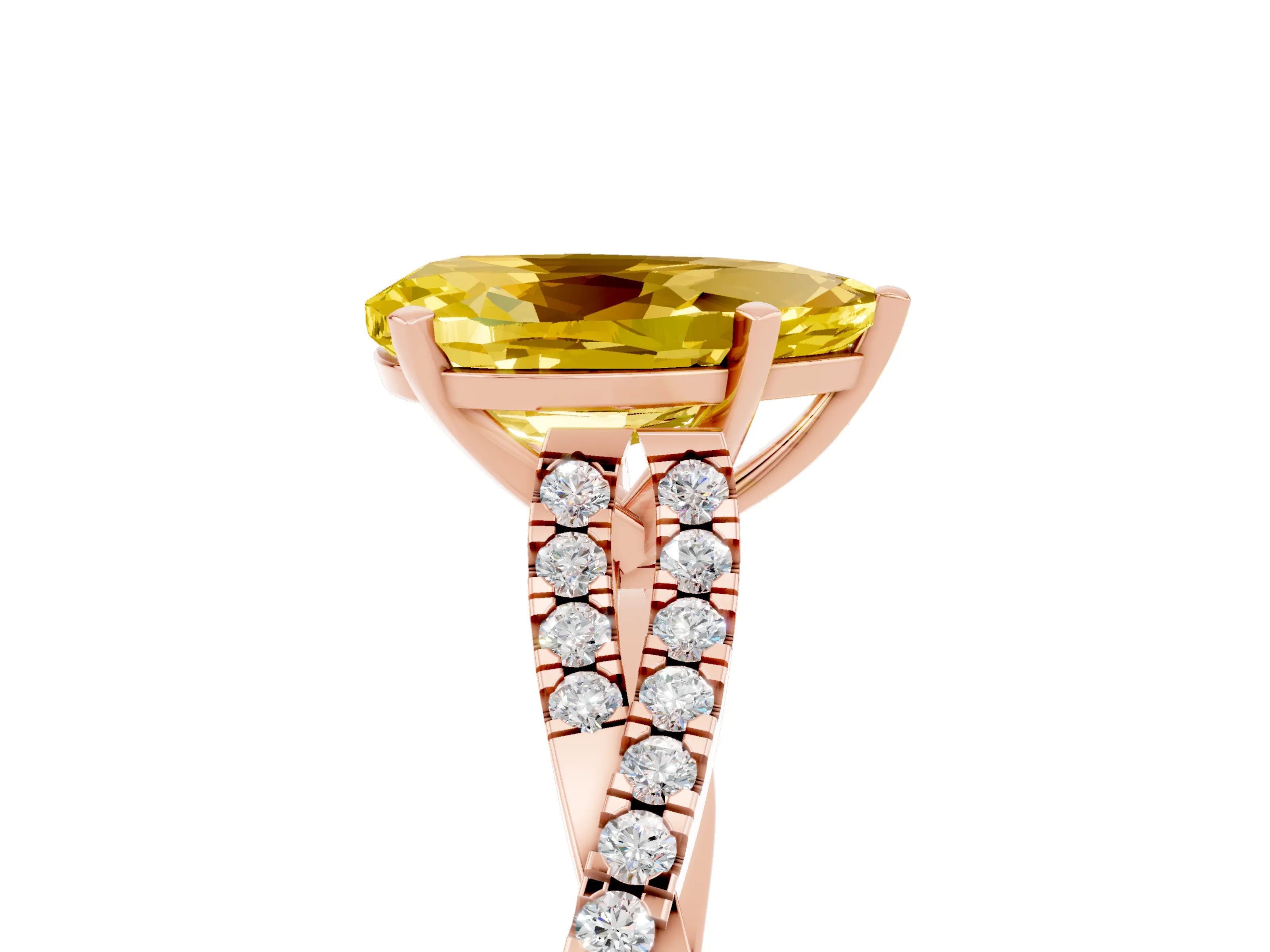 Rose gold Pear Cut Yellow Sapphire Solitaire Engagement Ring with Twisted Pavé Band and Four-Prong Setting_17