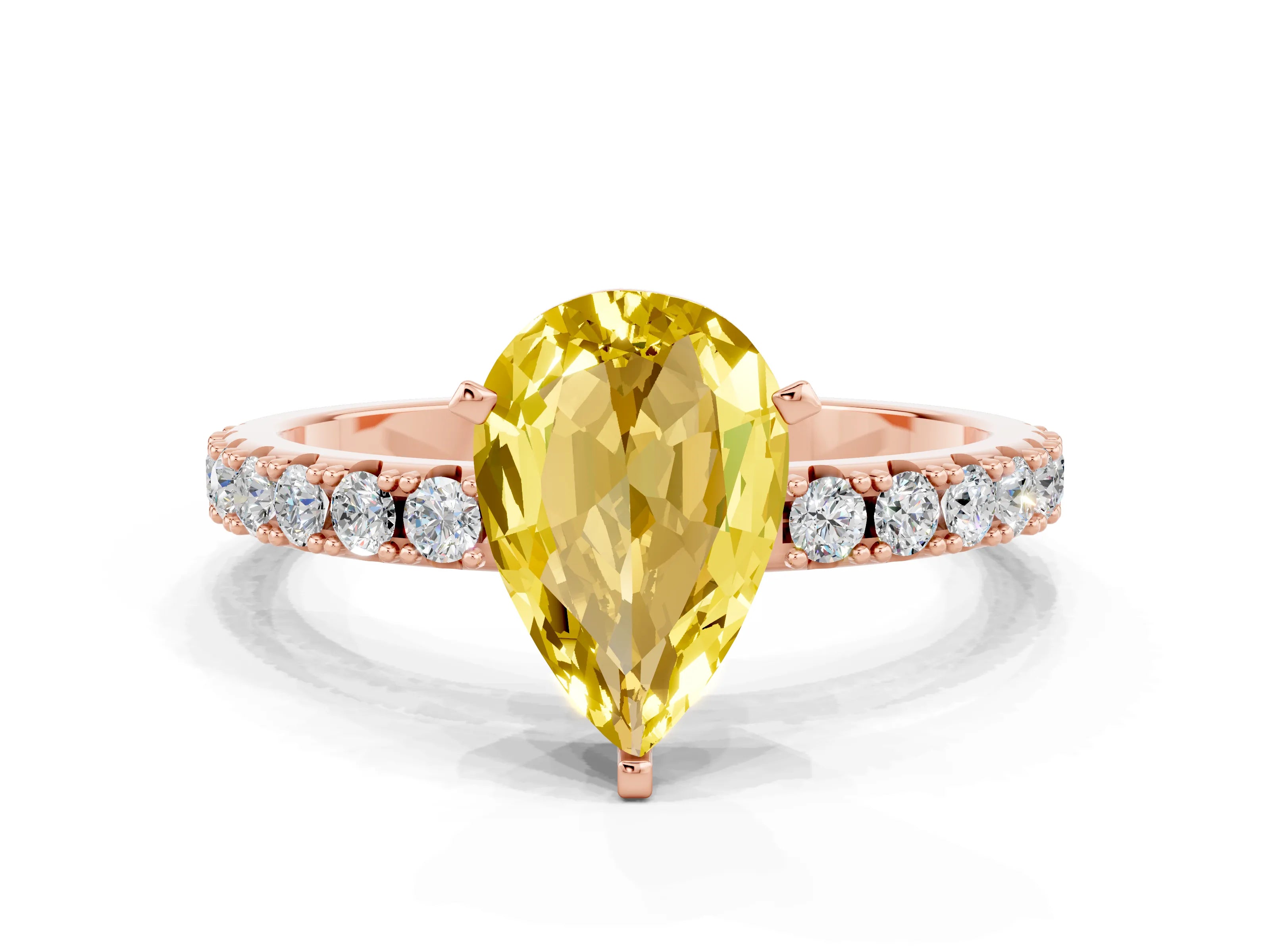 Rose gold Pear Cut Yellow Sapphire Solitaire Pavé Band with Four-Prong Setting_24