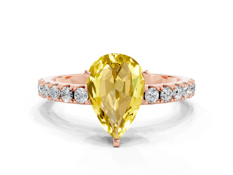 Rose gold Pear Cut Yellow Sapphire Solitaire Pavé Band with Four-Prong Setting_24