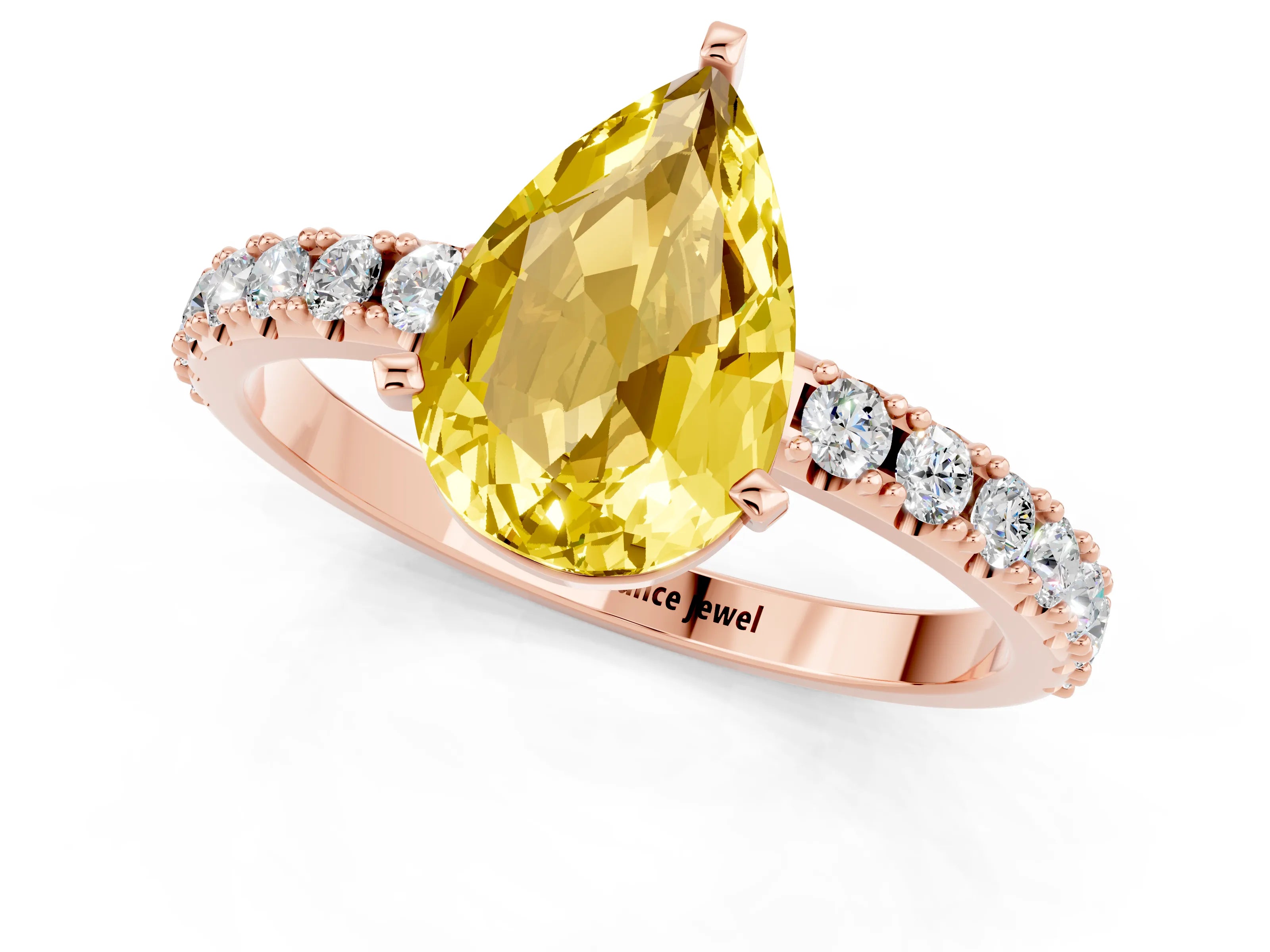 Rose gold Pear Cut Yellow Sapphire Solitaire Pavé Band with Four-Prong Setting_25