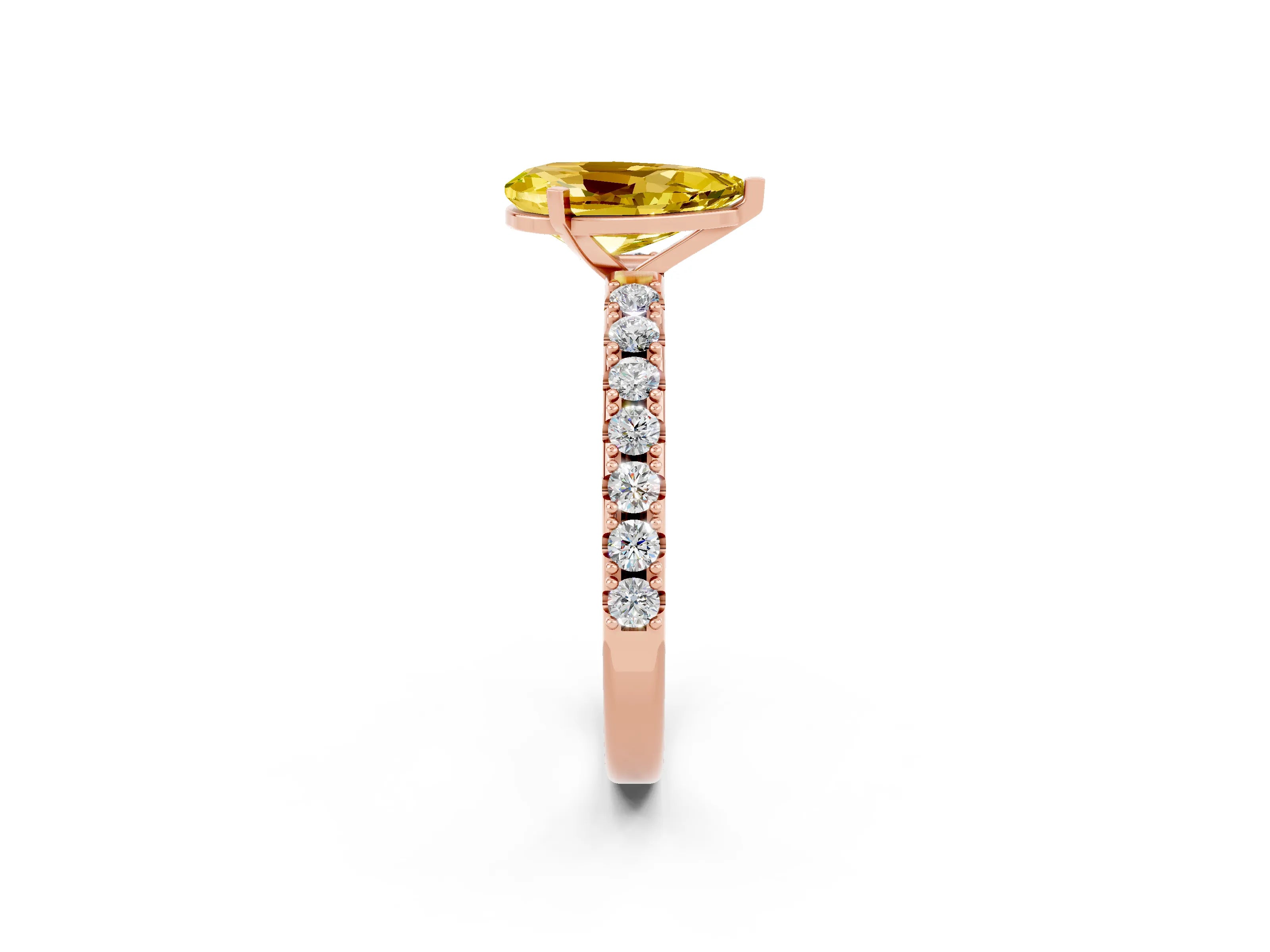 Rose gold Pear Cut Yellow Sapphire Solitaire Pavé Band with Four-Prong Setting_26