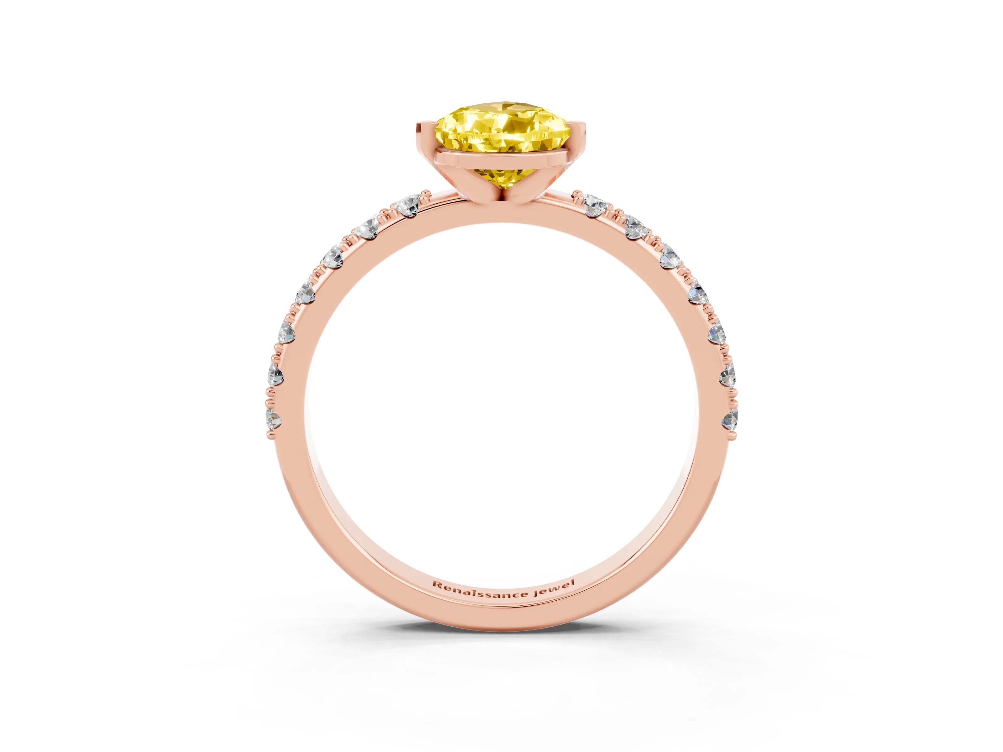 Rose gold Pear Cut Yellow Sapphire Solitaire Pavé Band with Four-Prong Setting_27