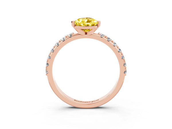 Rose gold Pear Cut Yellow Sapphire Solitaire Pavé Band with Four-Prong Setting