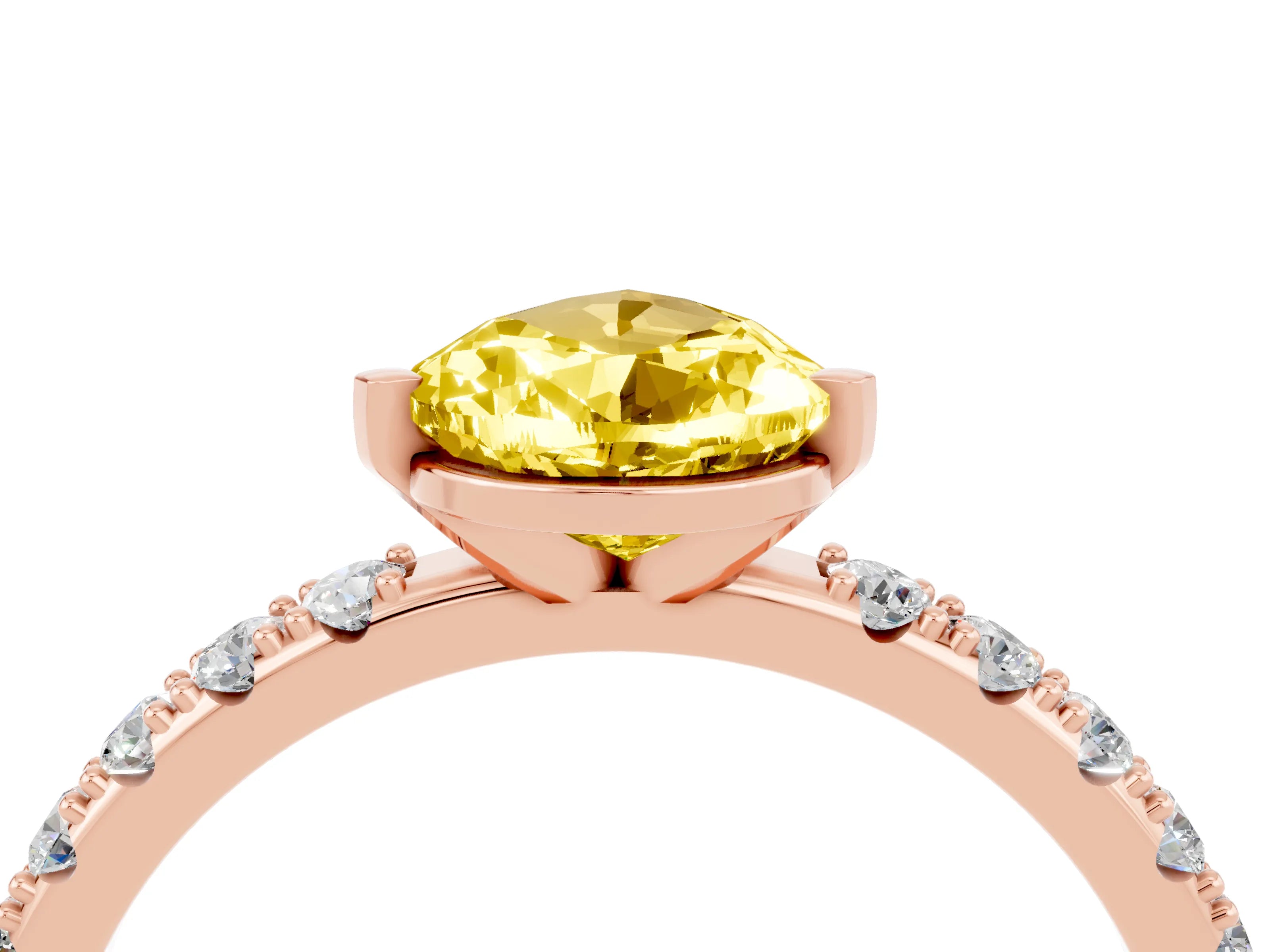 Rose gold Pear Cut Yellow Sapphire Solitaire Pavé Band with Four-Prong Setting_28