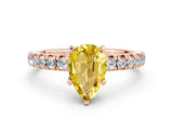Rose gold Pear Cut Yellow Sapphire Solitaire Pavé Engagement Ring with Round Band and Prong Setting_12
