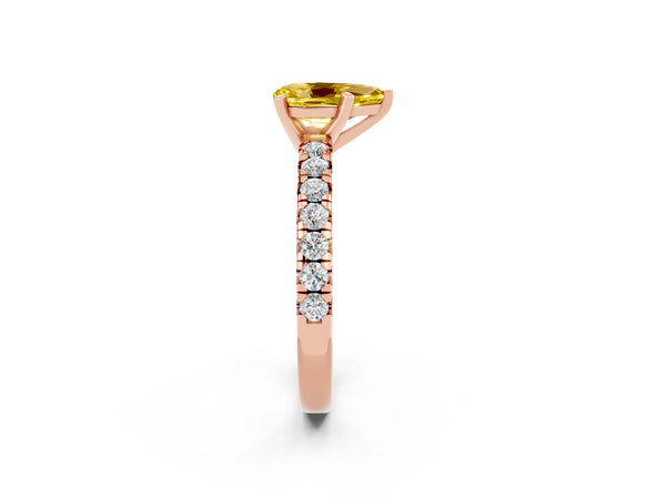 Rose gold Pear Cut Yellow Sapphire Solitaire Pavé Engagement Ring with Round Band and Prong Setting
