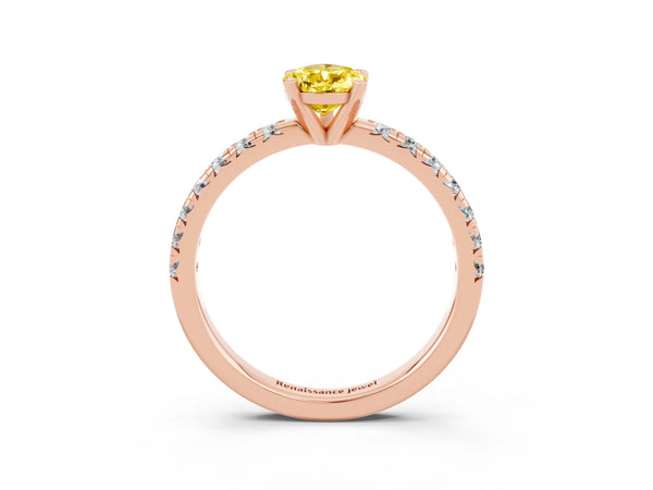 Rose gold Pear Cut Yellow Sapphire Solitaire Pavé Engagement Ring with Round Band and Prong Setting