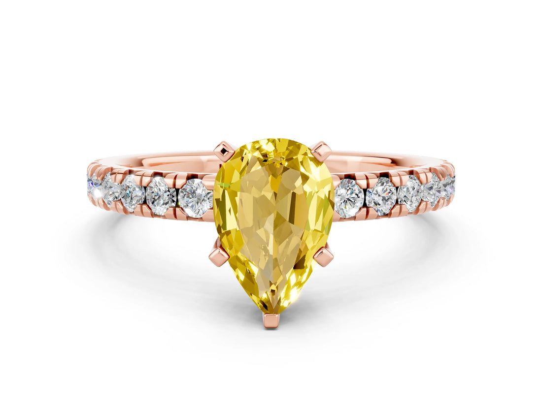 Rose gold Pear Cut Yellow Sapphire Solitaire Pavé Engagement Ring with Round Band and Prong Setting_72