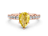 Rose gold Pear Cut Yellow Sapphire Solitaire Pavé Engagement Ring with Round Band and Prong Setting_72