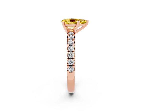 Rose gold Pear Cut Yellow Sapphire Solitaire Pavé Engagement Ring with Round Band and Prong Setting