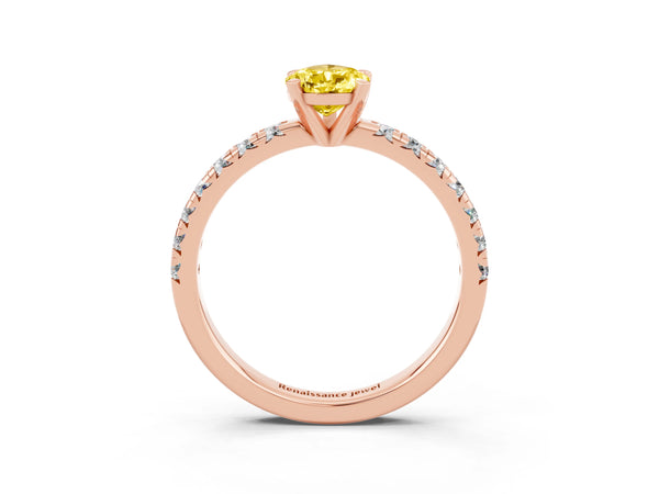 Rose gold Pear Cut Yellow Sapphire Solitaire Pavé Engagement Ring with Round Band and Prong Setting
