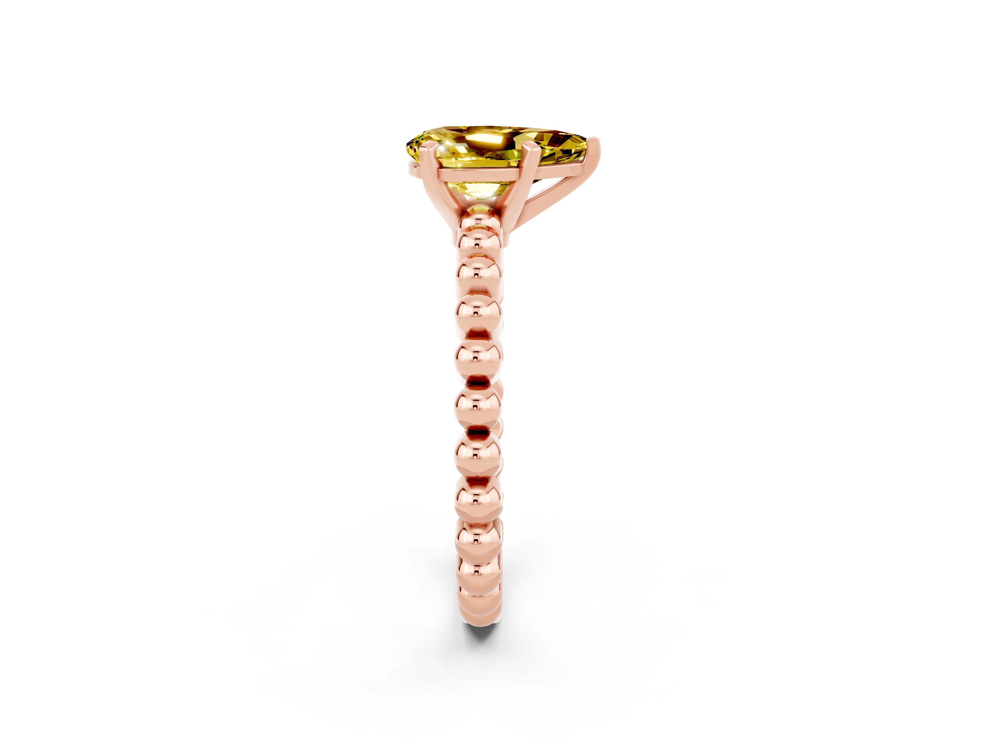 Rose gold Pear Cut Yellow Sapphire Solitaire Ring with Beaded Band and Prong Setting_2