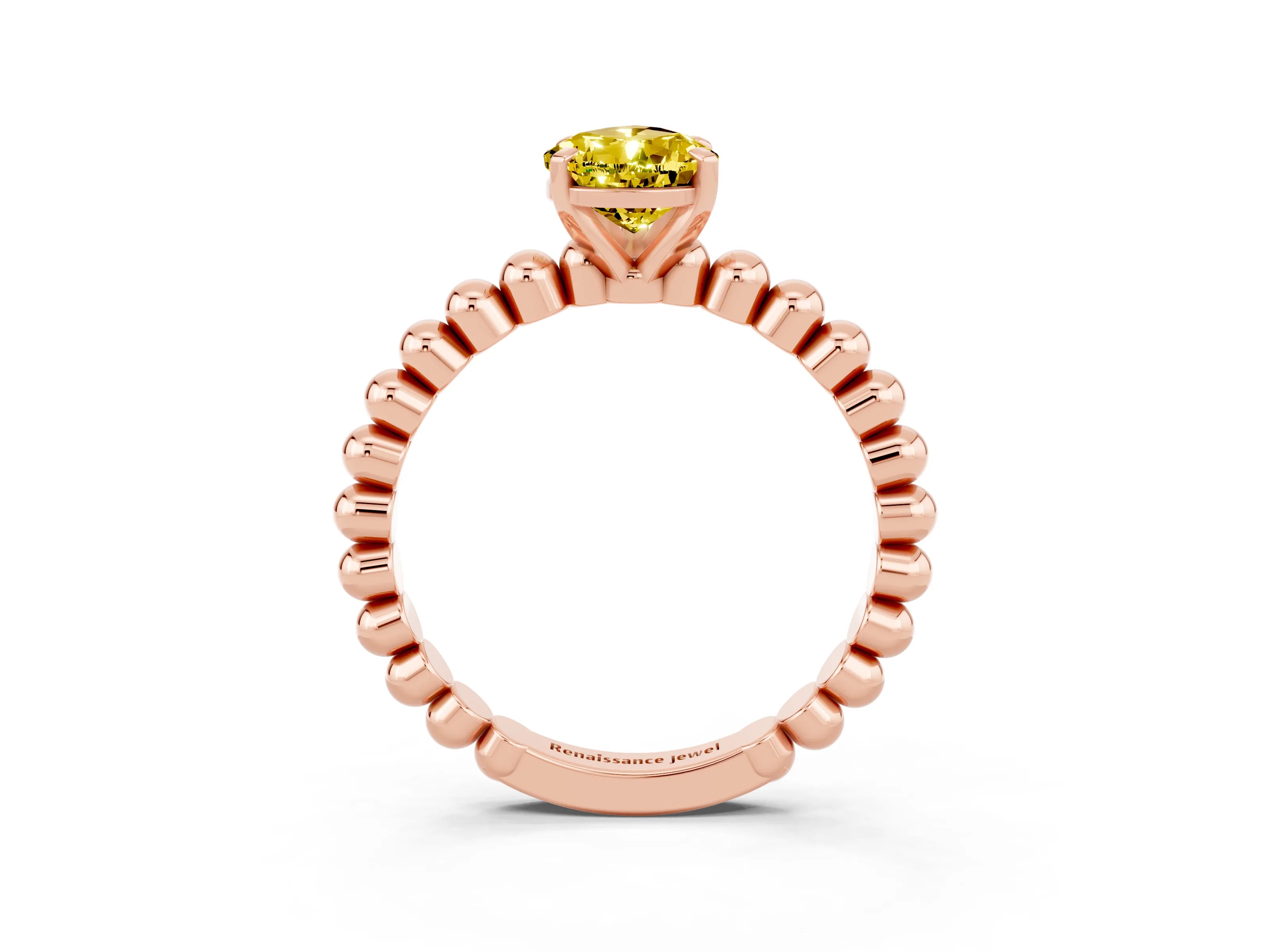 Rose gold Pear Cut Yellow Sapphire Solitaire Ring with Beaded Band and Prong Setting_3