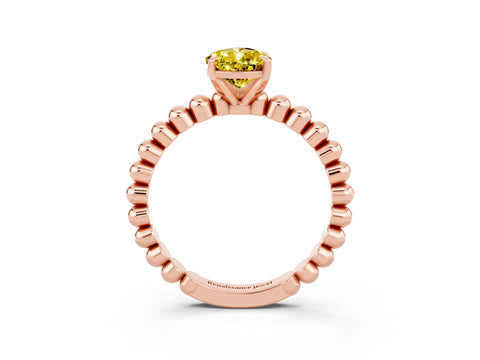 Rose gold Pear Cut Yellow Sapphire Solitaire Ring with Beaded Band and Prong Setting_3
