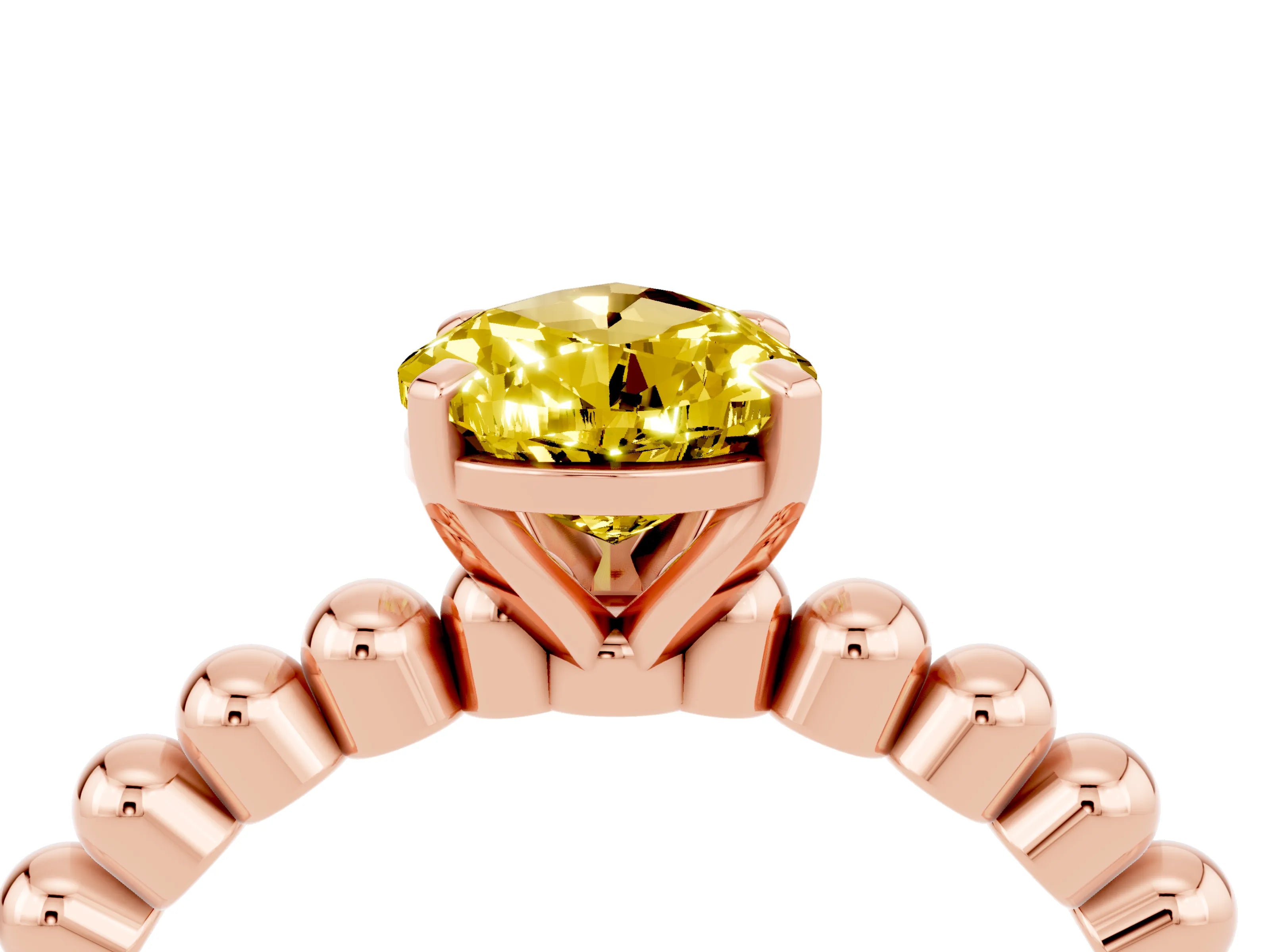 Rose gold Pear Cut Yellow Sapphire Solitaire Ring with Beaded Band and Prong Setting_4