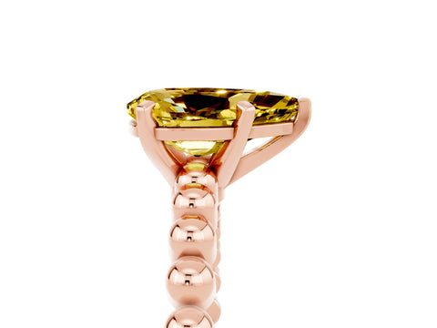 Rose gold Pear Cut Yellow Sapphire Solitaire Ring with Beaded Band and Prong Setting_5