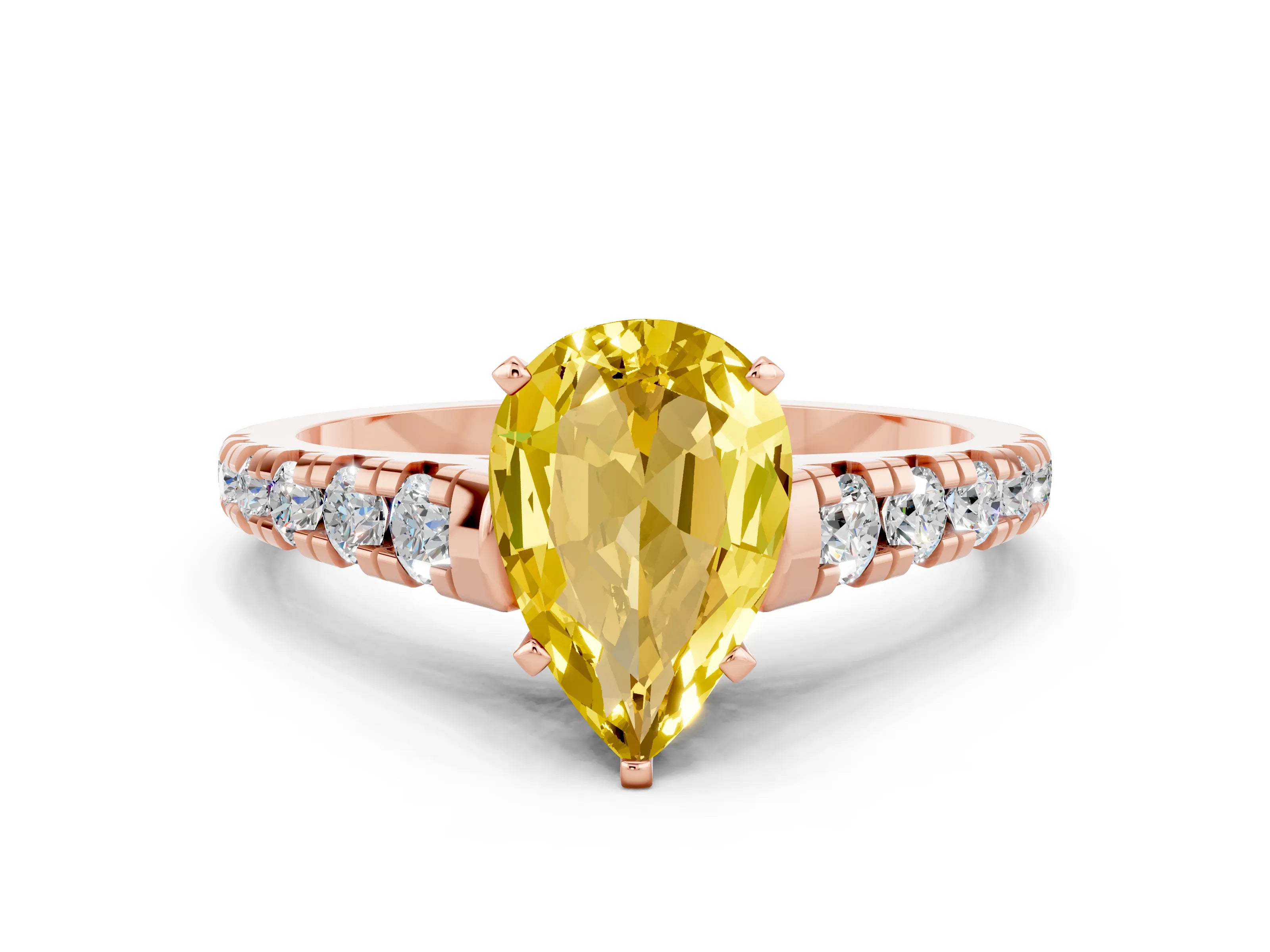 Rose gold Pear Cut Yellow Sapphire Solitaire Ring with Cathedral Setting and Pavé Band_24
