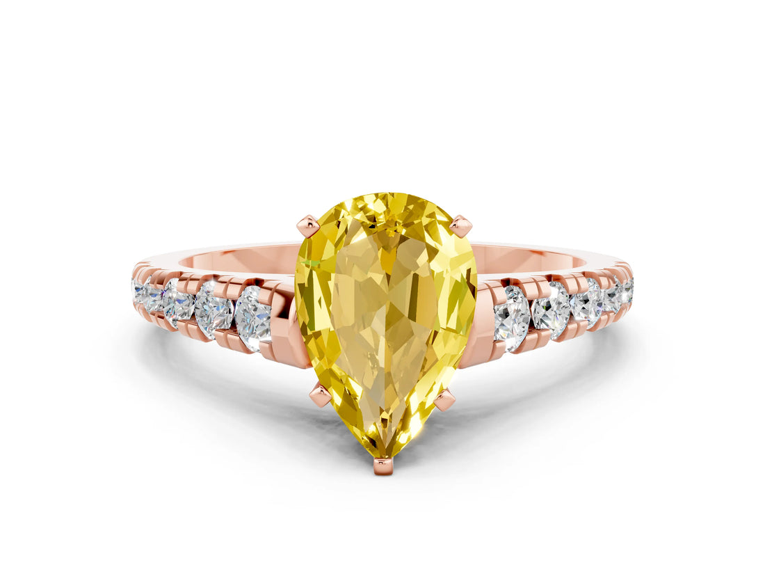 Rose gold Pear Cut Yellow Sapphire Solitaire Ring with Cathedral Setting and Pavé Band_24