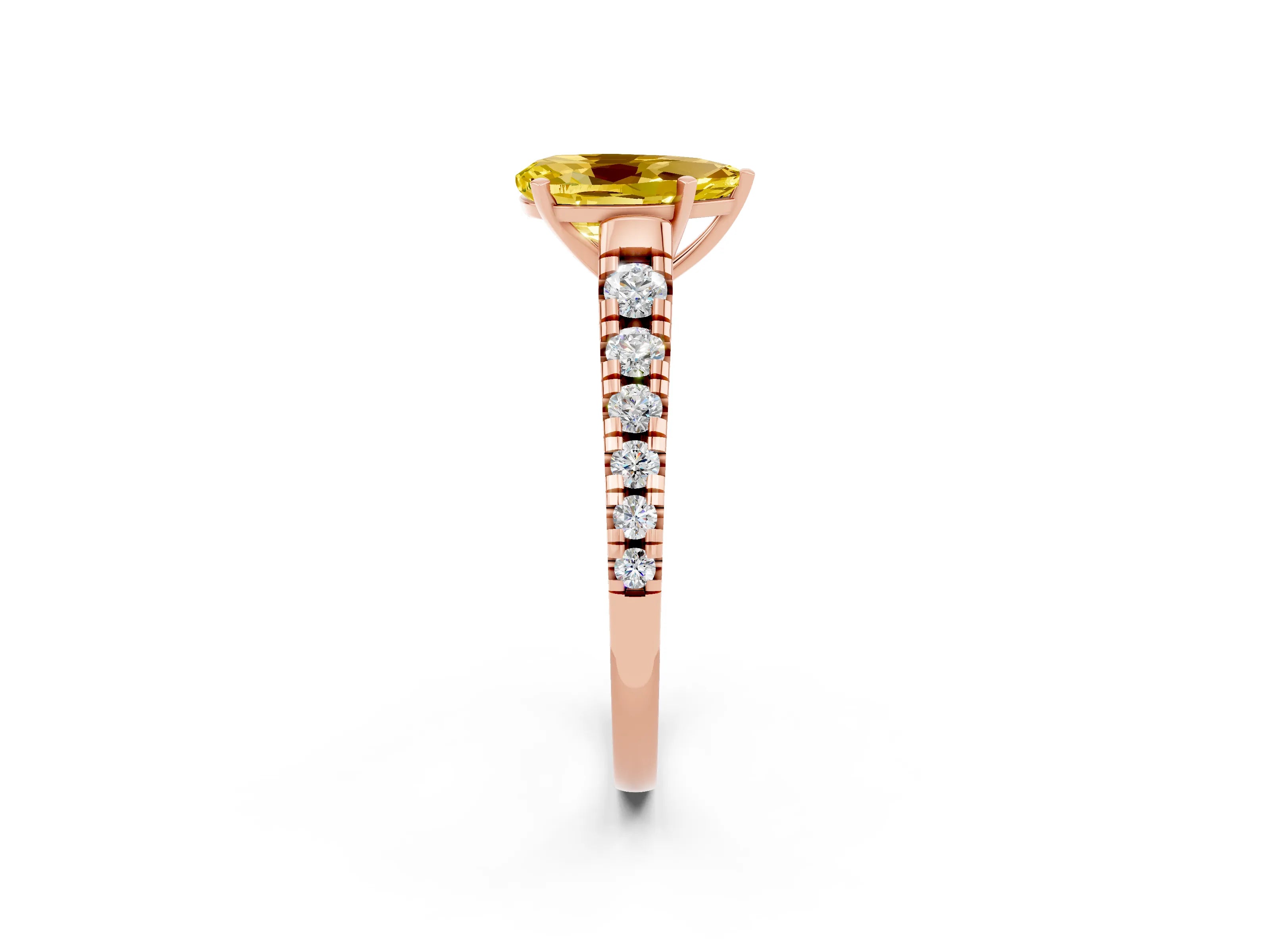 Rose gold Pear Cut Yellow Sapphire Solitaire Ring with Cathedral Setting and Pavé Band_26