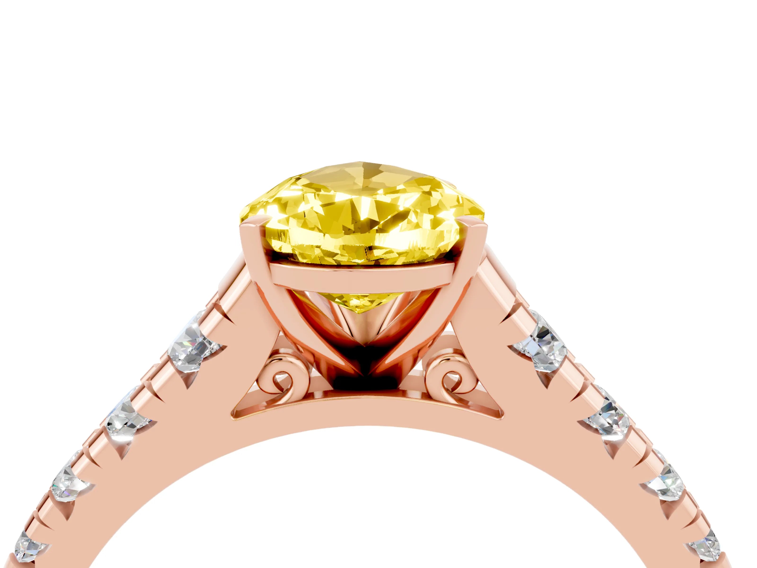 Rose gold Pear Cut Yellow Sapphire Solitaire Ring with Cathedral Setting and Pavé Band_28