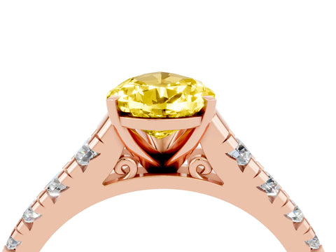 Rose gold Pear Cut Yellow Sapphire Solitaire Ring with Cathedral Setting and Pavé Band_28