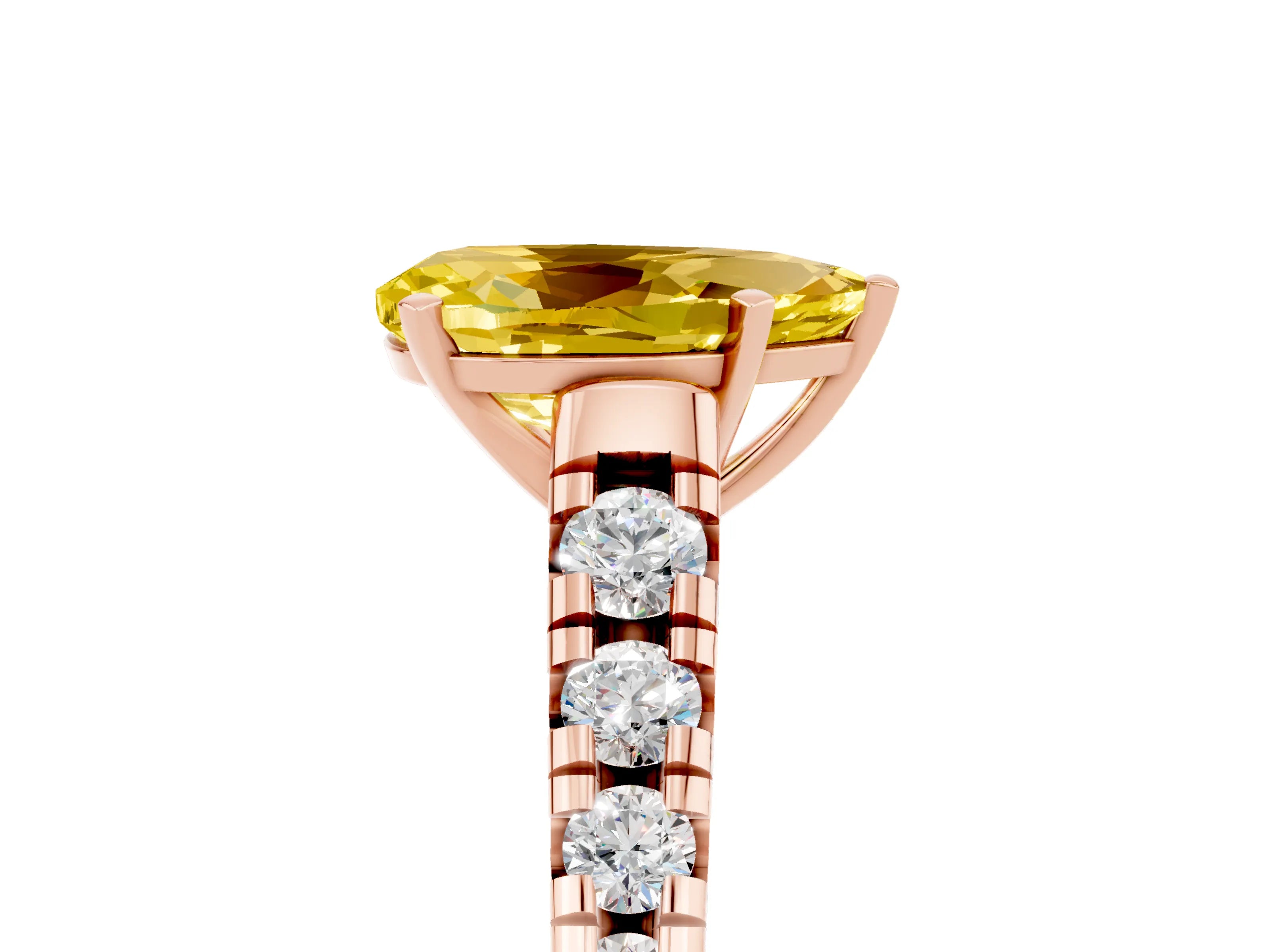 Rose gold Pear Cut Yellow Sapphire Solitaire Ring with Cathedral Setting and Pavé Band_29