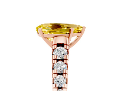 Rose gold Pear Cut Yellow Sapphire Solitaire Ring with Cathedral Setting and Pavé Band_29
