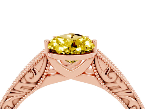 Rose gold Pear Cut Yellow Sapphire Solitaire Ring with Engraved Band and Four-Prong Setting_4