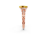 Rose gold Pear Cut Yellow Sapphire Solitaire Ring with Filigree Band and Four-Prong Setting_50