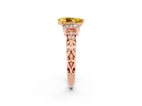 Rose gold Pear Cut Yellow Sapphire Solitaire Ring with Filigree Band and Four-Prong Setting_50