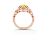Rose gold Pear Cut Yellow Sapphire Solitaire Ring with Filigree Band and Four-Prong Setting_51