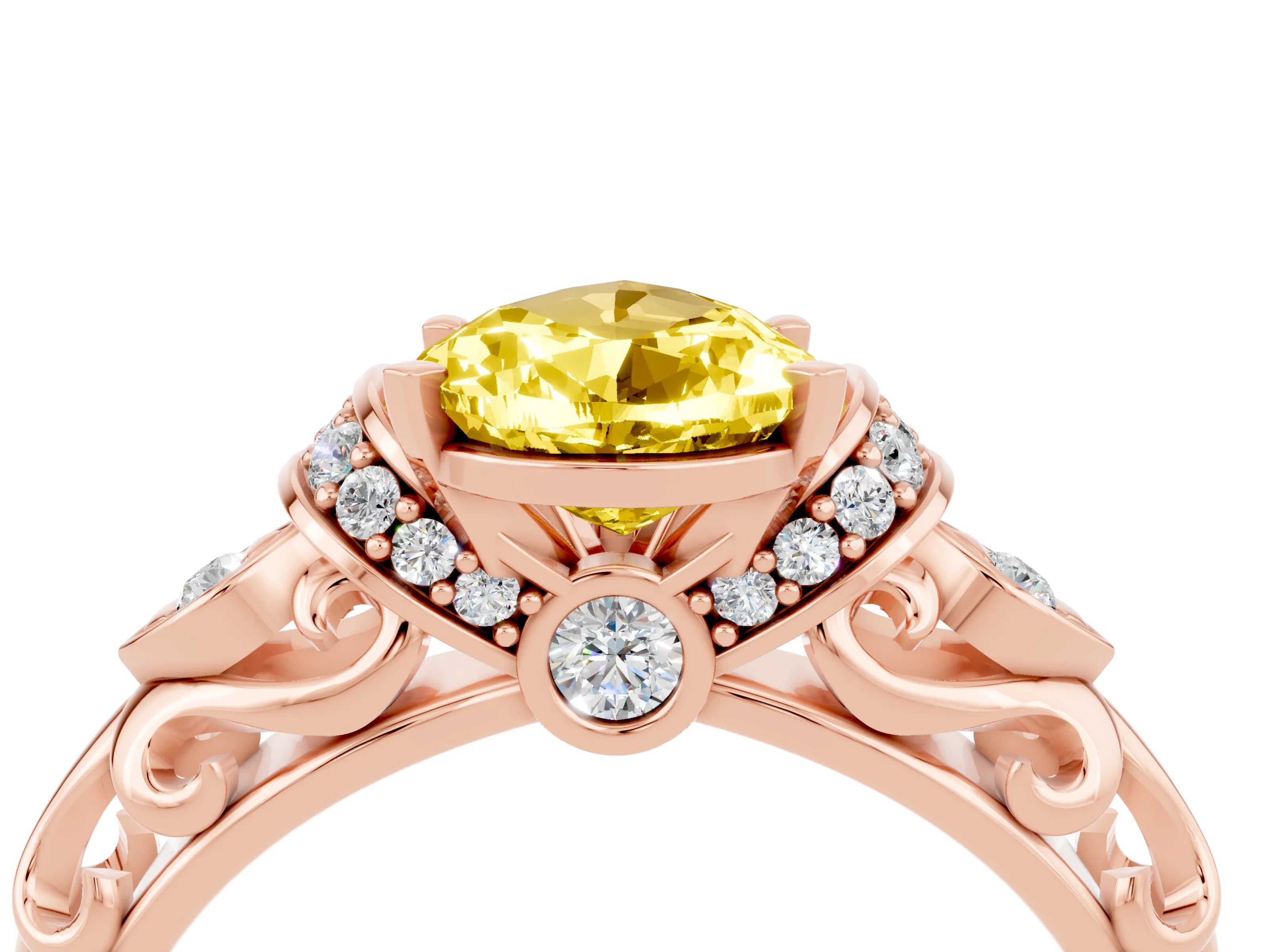 Rose gold Pear Cut Yellow Sapphire Solitaire Ring with Filigree Band and Four-Prong Setting_52