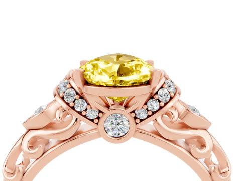 Rose gold Pear Cut Yellow Sapphire Solitaire Ring with Filigree Band and Four-Prong Setting_52