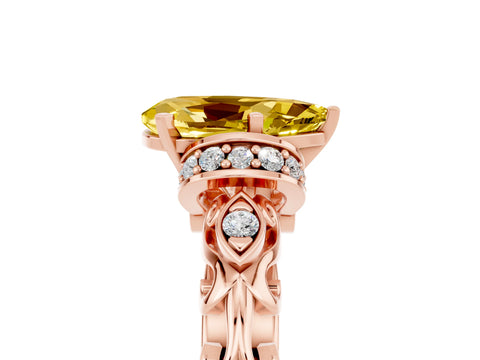 Rose gold Pear Cut Yellow Sapphire Solitaire Ring with Filigree Band and Four-Prong Setting_53