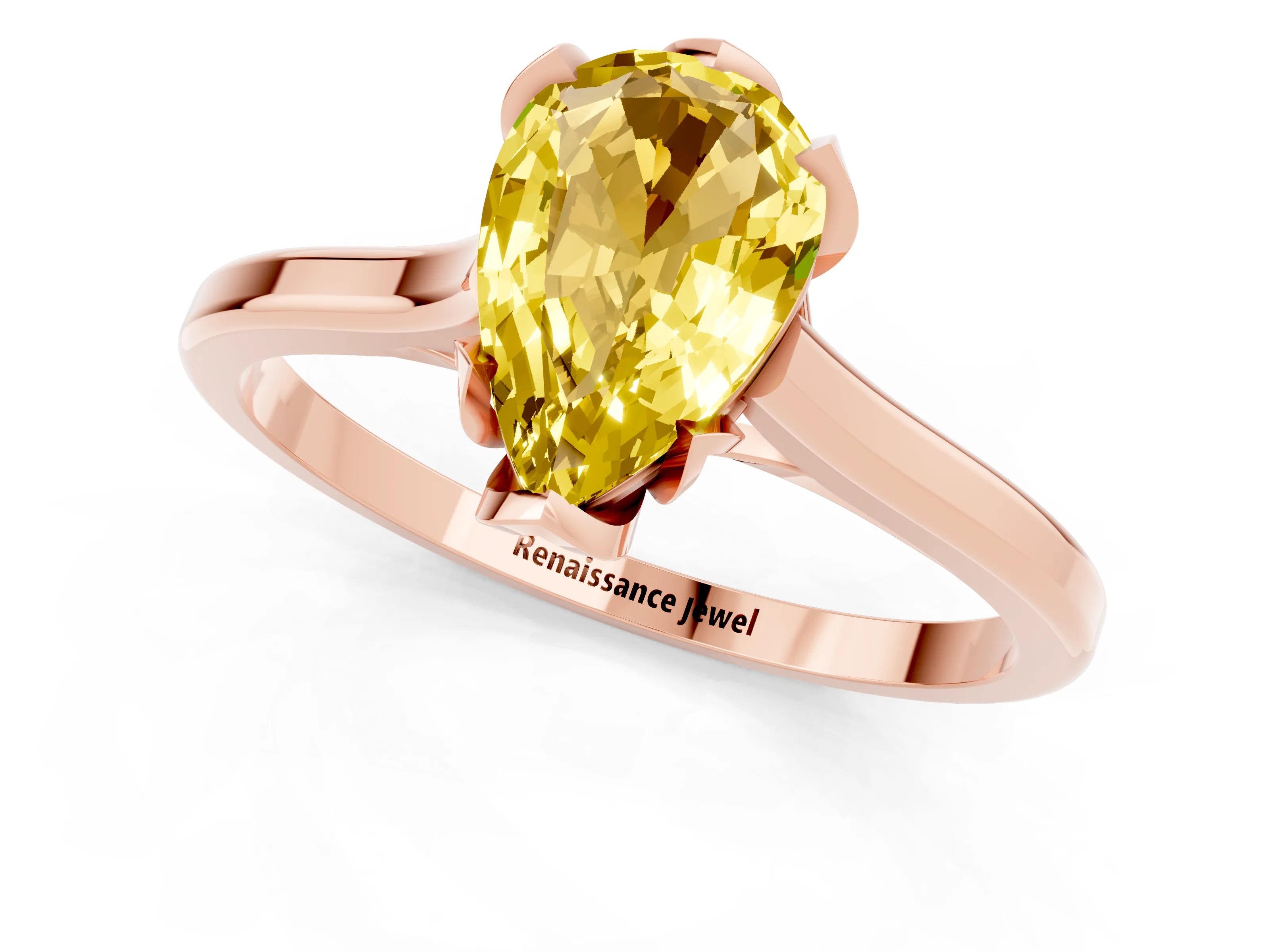 Rose gold Pear Cut Yellow Sapphire Solitaire Ring with Flower Prong Setting and Classic Band_13